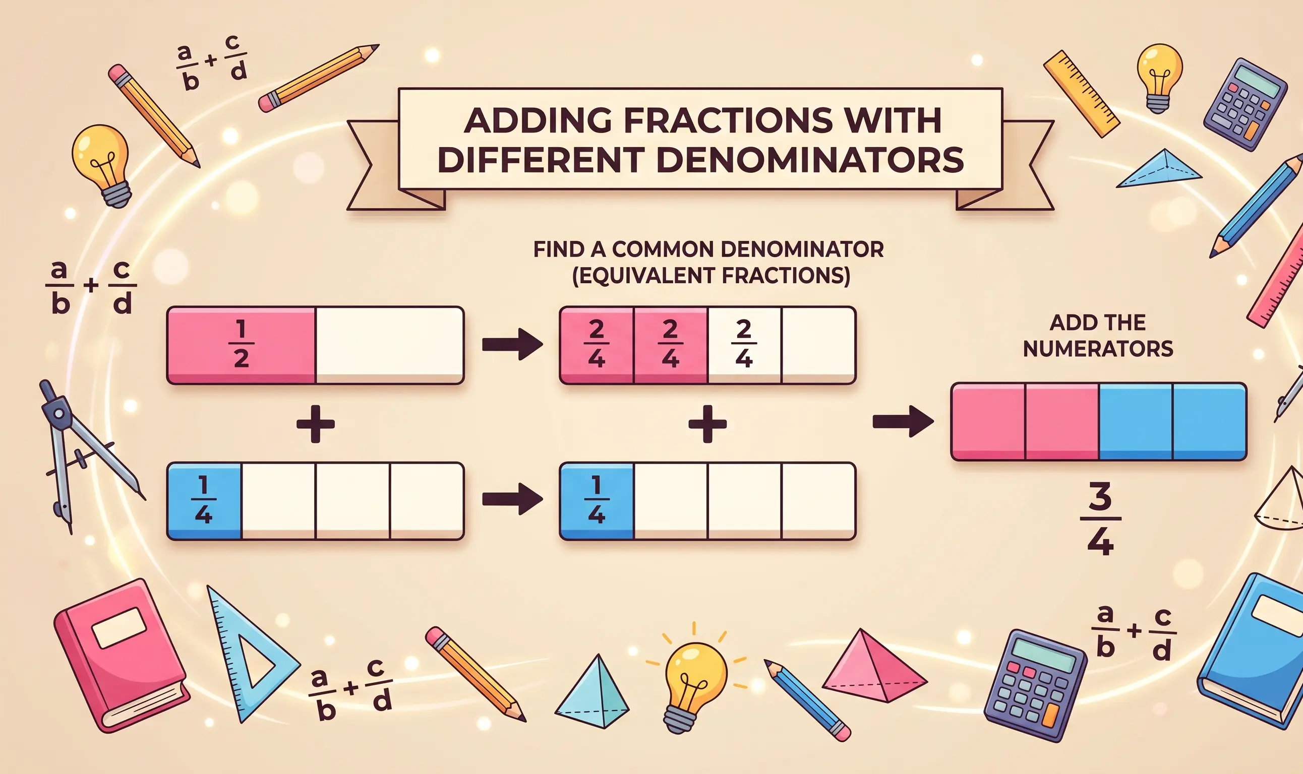 How to Add Fractions With Different Denominators - Step by Step